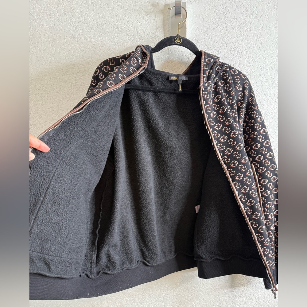 Maje Black & White Monogram Hooded Bomber Jacket - Picture 10 of 16